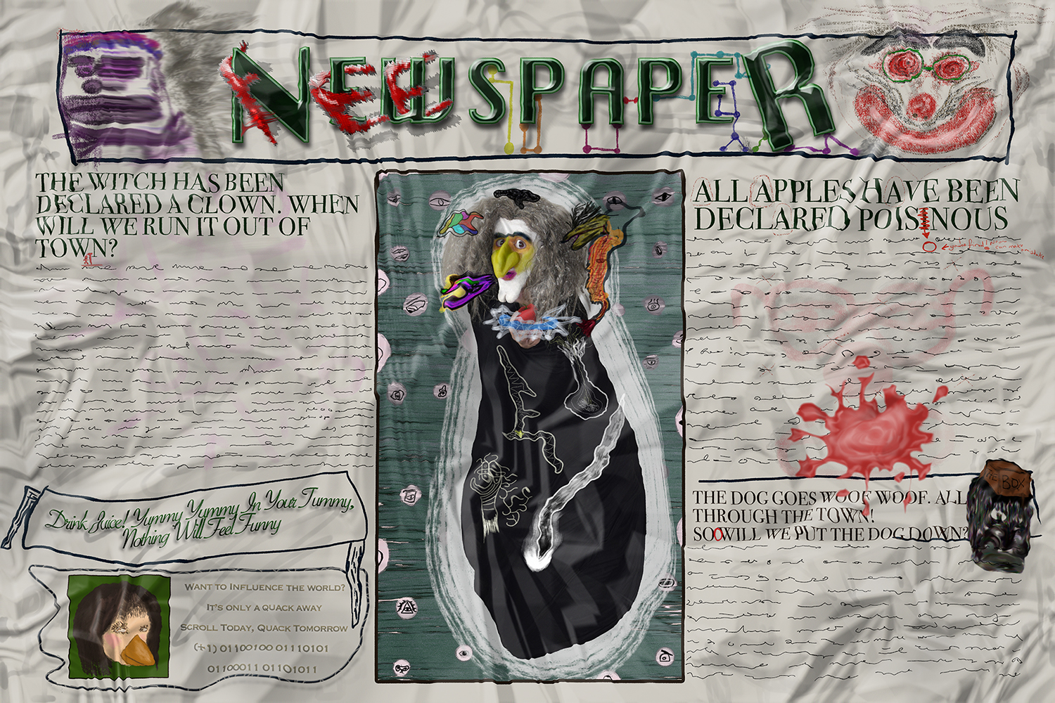 Vandalized Newspaper (8 unique editions – edition #6) — self-portrait by Feris