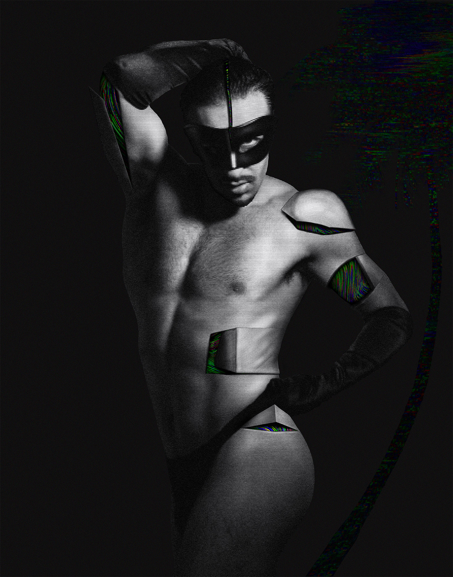 Hello Digital Sunshine by Feris — ‘I Am Your Model.’ A fully masked self-portrait, the model fully consumed by digital aesthetics.